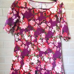 Piphany Women's Medium BOHO Fit and Flare Purple Dress With Pink Flowers